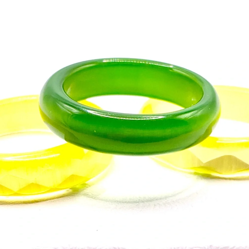 Vintage Set of 3 Lucite Rings, 2 Yellow, 1 Green Sizes 2 x 7.0 & 1 x 7.25